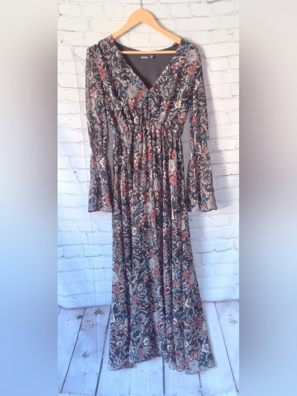 Boohoo Floral Long Sleeve Maxi Dress Size 6